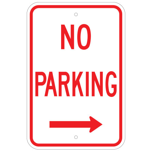 No Parking Sign, with Right Arrow