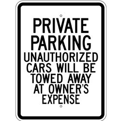 Private Parking Unauthorized Cars Will Be Towed Sign