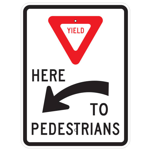 Yield Here To Pedestrians Sign, Left