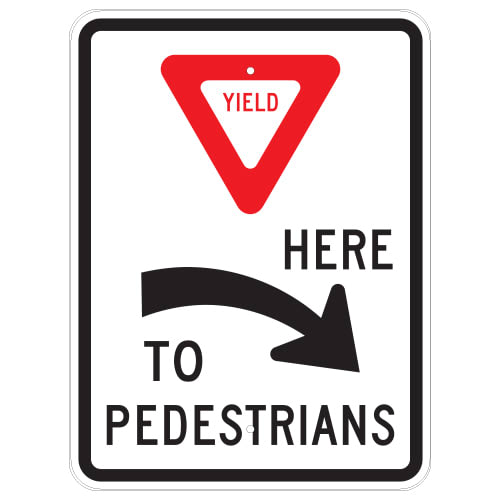 Yield Here To Pedestrians Sign, Right